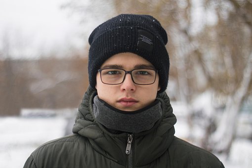 Mens, Winter, Bril, Op Zoek, Portret