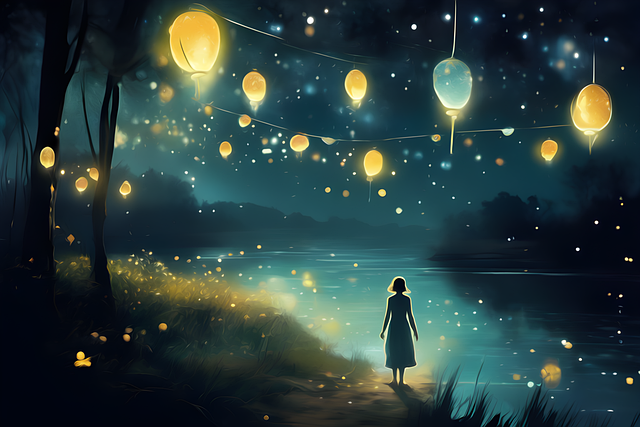 Free ai generated woman lake illustration