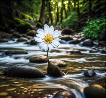 Free White Flower In Stream photo and picture