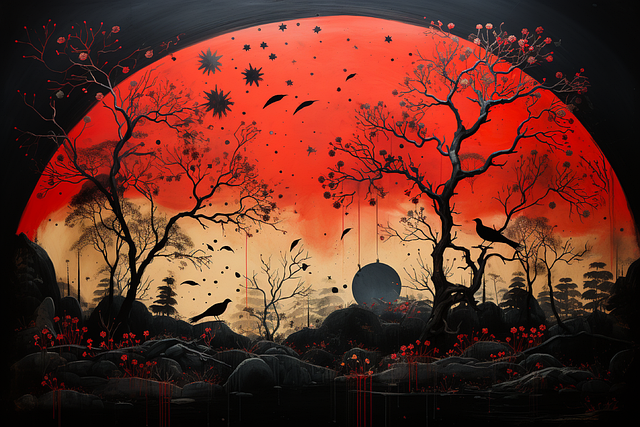 Download free HD stock image of Ai Generated Sunset Free ai generated sunset trees illustration