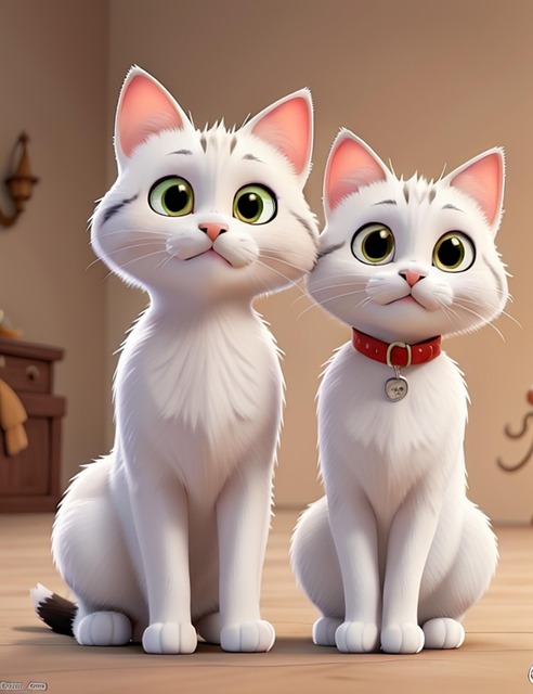 Kat, Kleine Kat, Harige, Paar, Wit