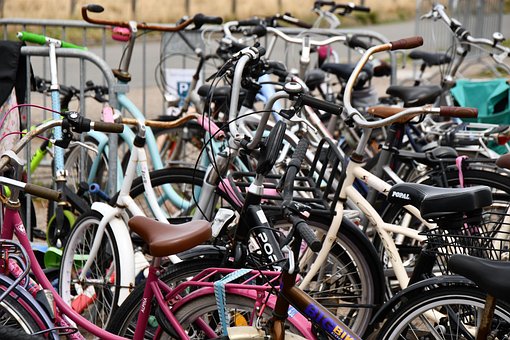 Fahrrad, Fahrräder, Sattel, Gewusel