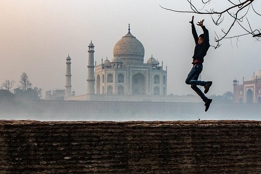Dreng, Spille, Hoppe, Indien, Taj Mahal