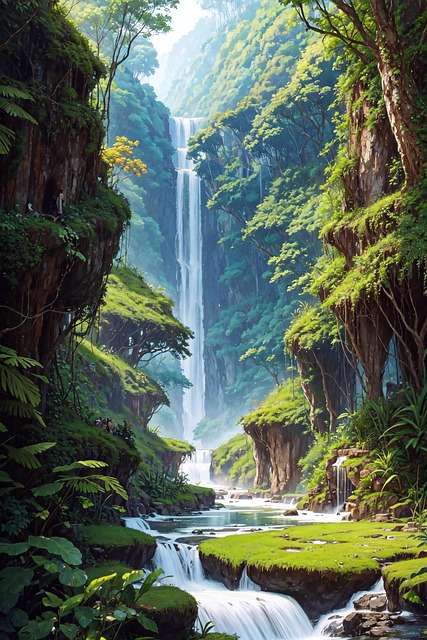 Download free HD stock image of Waterfall Stream Free waterfall stream forest illustration
