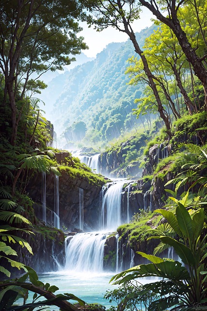 Download free HD stock image of Waterfall Stream Free waterfall stream forest illustration