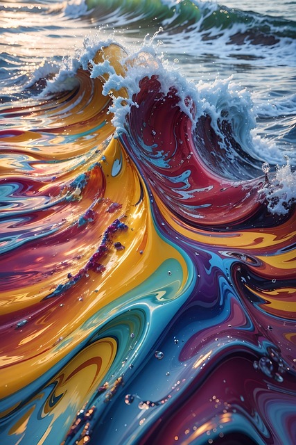 Free ai generated psychedelic beach vivid melted aluminum wave fantasy illustration