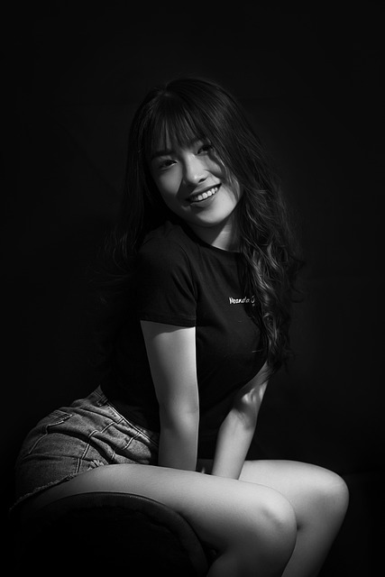 Asiática, Mulher, Sorriso, Monocromático