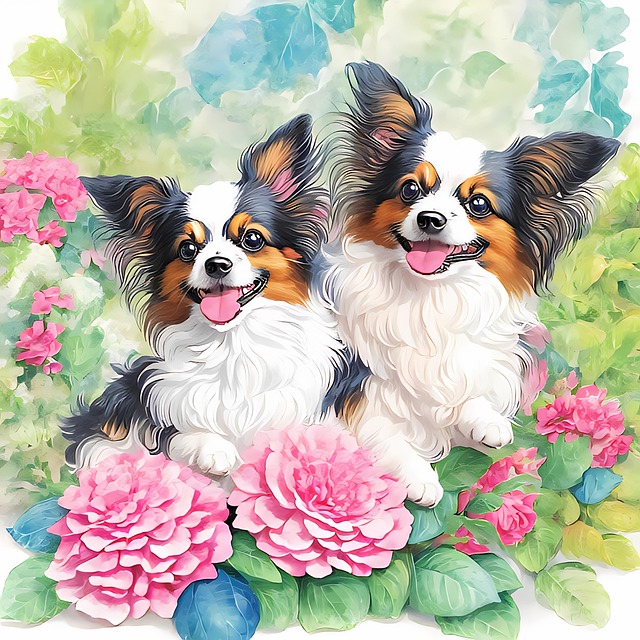 Free ai generated papillon dogs illustration