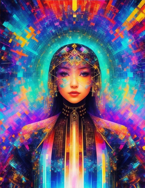 Free woman virtual space networking illustration