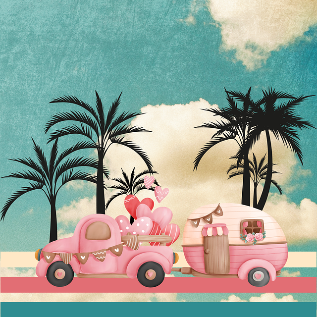 Free honeymoon wedding camping illustration