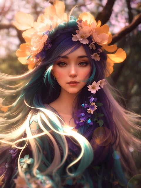 Frau, Schönheit, Mystiker, Blumen, Wald
