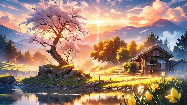 Ai Genereret, Cherry Blossom, Hus, Bjerg