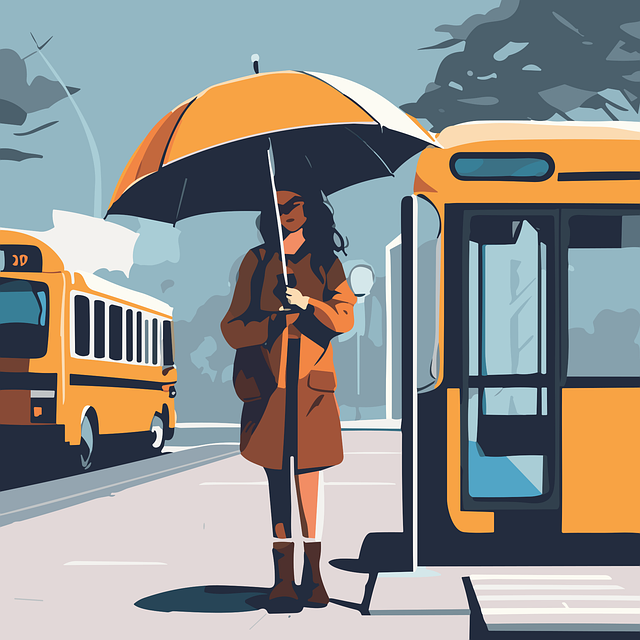 Kvinde, Busstoppested, Regner, Bus