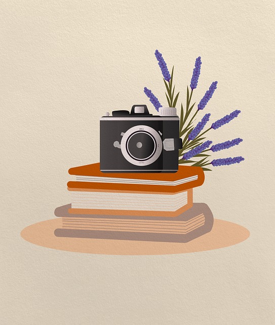 Free books camera lavender illustration