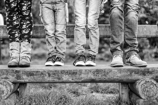 Familie, Sko, Benk, Natur, Bakgrunn