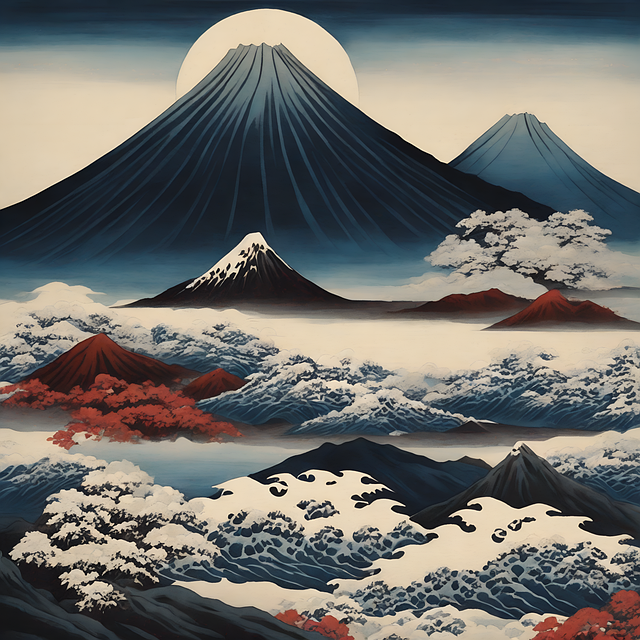 Free ai generated hokusai moutains illustration