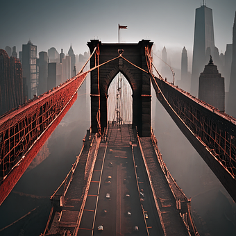 Ponte, Cidade, Noite, Fantasia, Céu