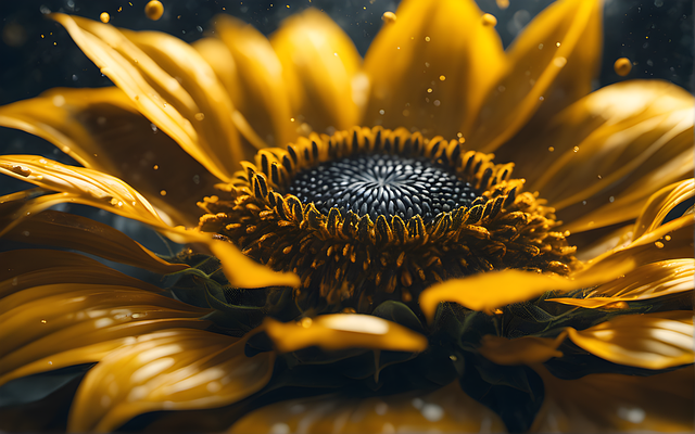 Free sunflower yellow flower raindrops illustration