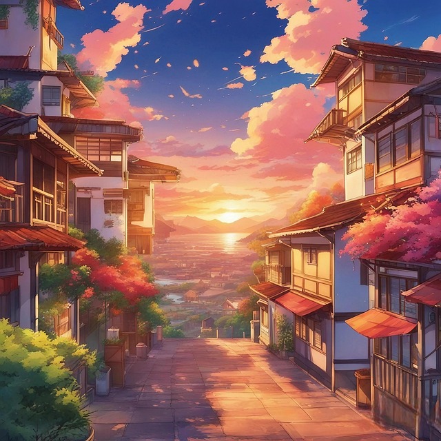 Free ai generated sunset anime illustration