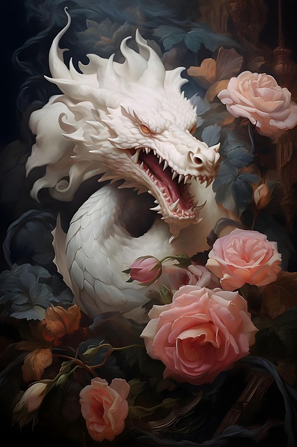 Free ai generated dragon flowers illustration