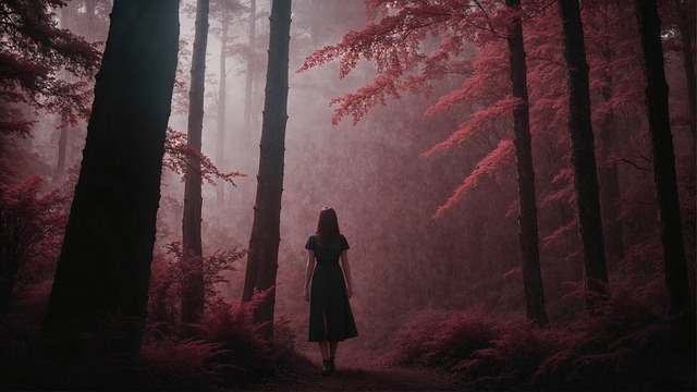 Skrekk, Skog, Trær, Rød, Skummel, Mørk