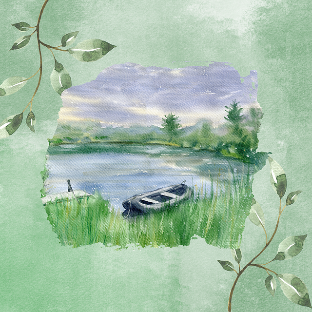 Free lake boat grass illustration