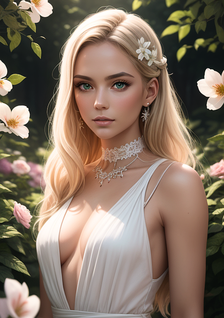 Free ai generated woman flowers illustration