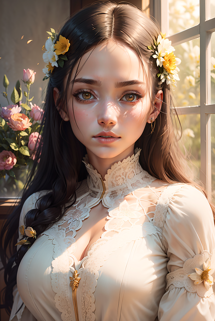 Free ai generated woman flowers illustration