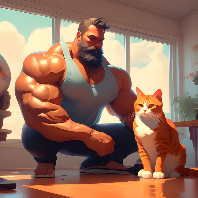 Free hypermasculine bodybuilder cat illustration