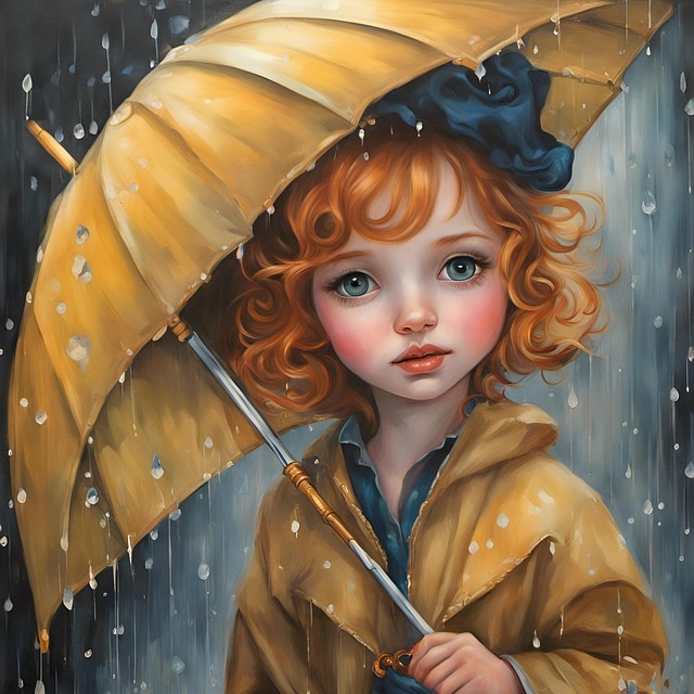 Free ai generated girl rain illustration