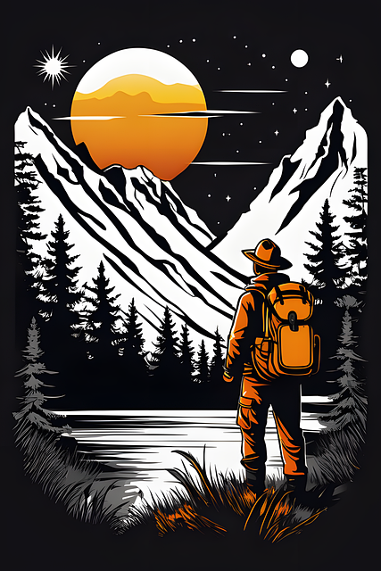 Free hiking mountain lake illustration