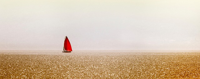 Boot, Meer, See, Gold, Rot