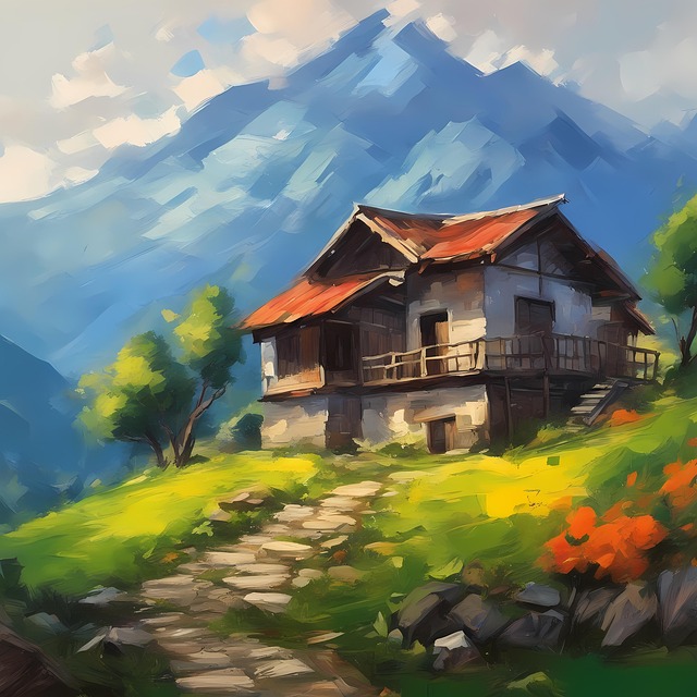 Free ai generated mountain hut illustration
