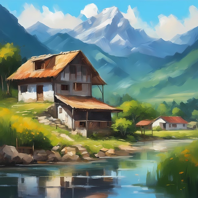 Free ai generated mountain hut illustration