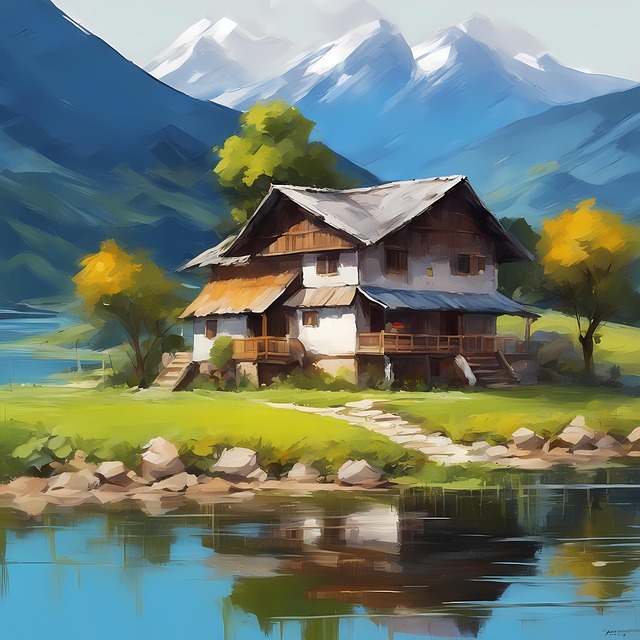Free ai generated mountain hut illustration