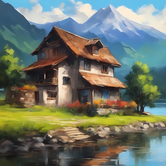 Free ai generated mountain hut illustration