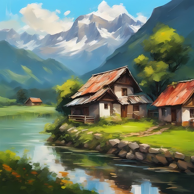 Free ai generated mountain hut illustration