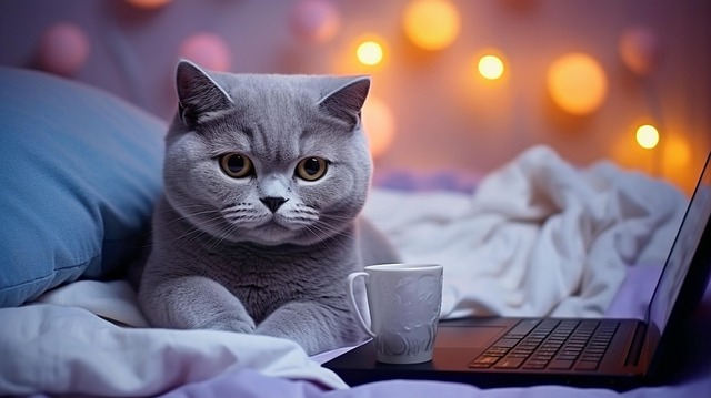 Free cat laptop tea illustration