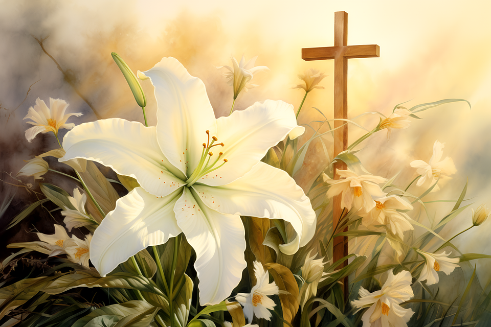 Download Ai Generated, Lily, Cross. Royalty-Free Stock Illustration