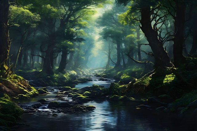 Free ai generated forest river illustration
