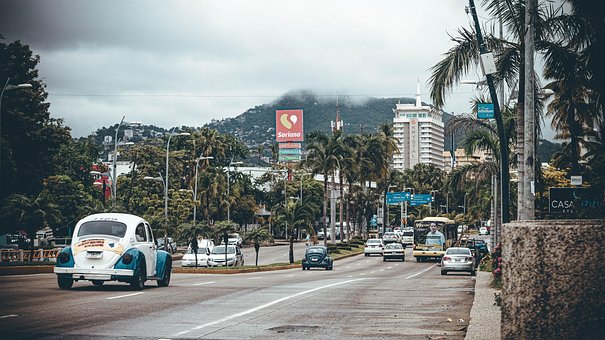 Acapulco, Rua, Chuva, Cidade, México