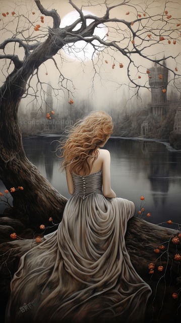 Free ai generated woman river illustration