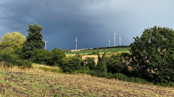 Energía Eólica, Molino, Nubes, Cielo