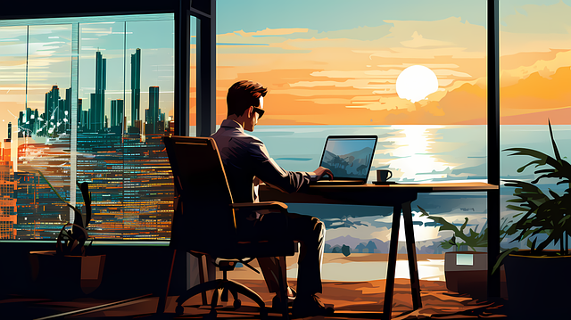 Free ai generated man laptop illustration