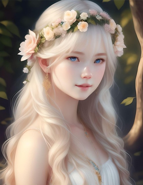 Free ai generated woman floral crown illustration