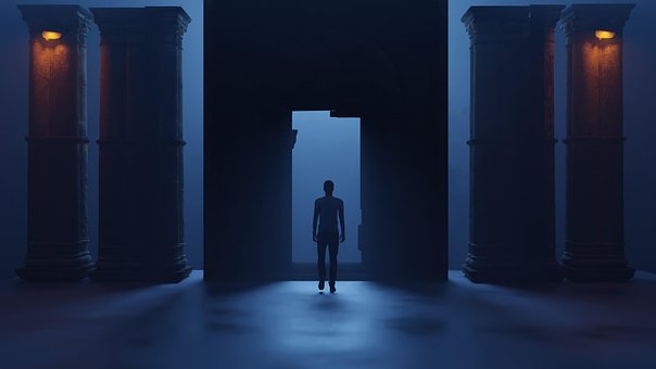 Hombre, Silueta, Portal, Resplandor, 3D