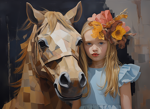 Free ai generated horse little girl illustration