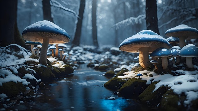 Ai Generado, Río, Champiñones, Bosque