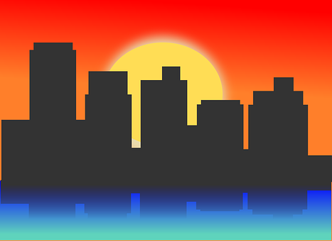Solnedgang, By, Bygning, Sol, Himmel