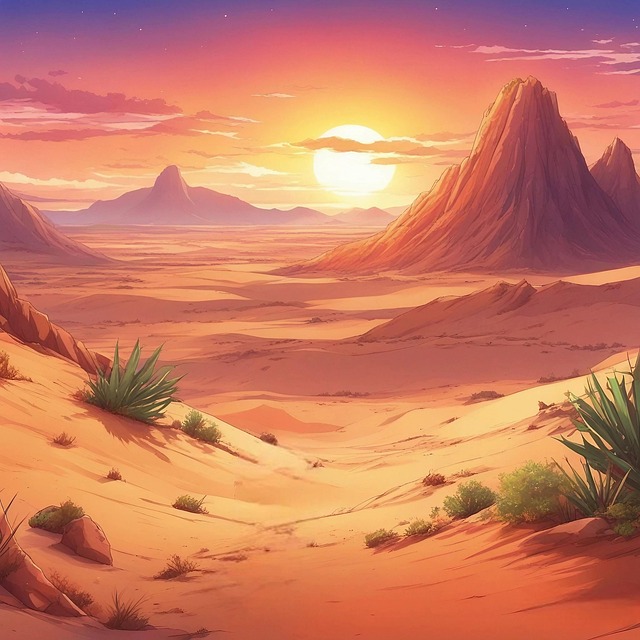 Ai Genereret, Solnedgang, Kaktus, Ørken